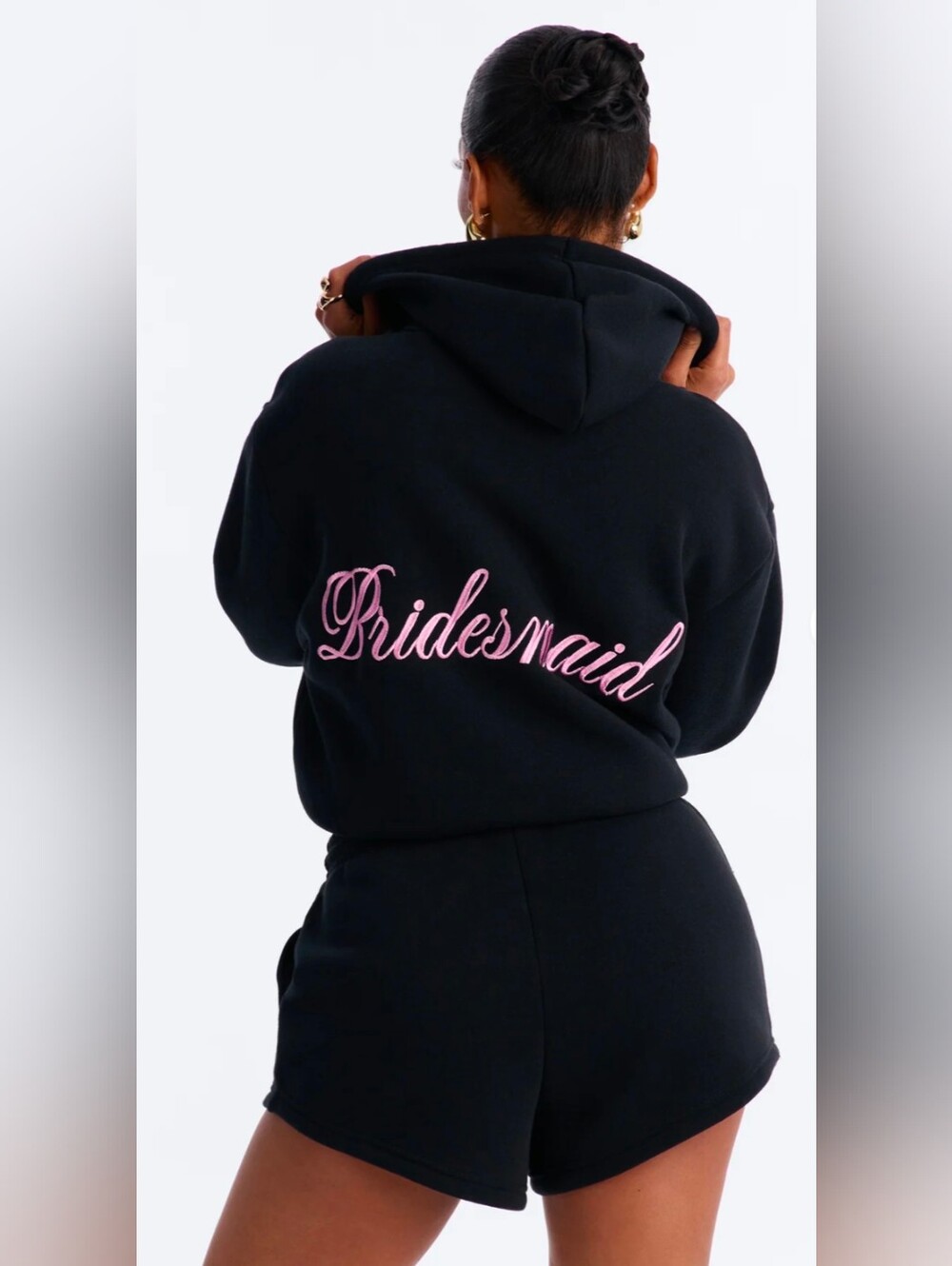 Fashion Nova Bridesmaid Black Hoodie with Pink Script - Size Small